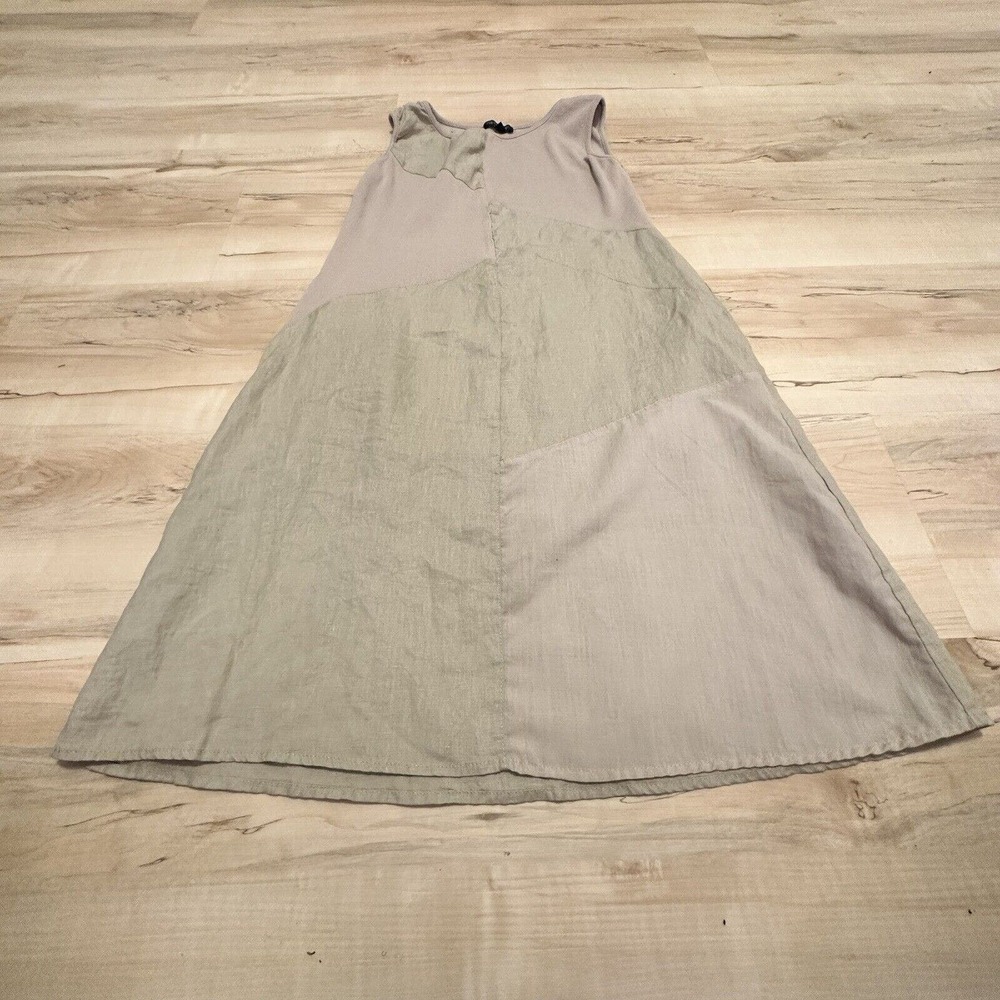 FOR CYNTHIA Patchwork Linen Maxi Dress Beige‎ Sleeveless M